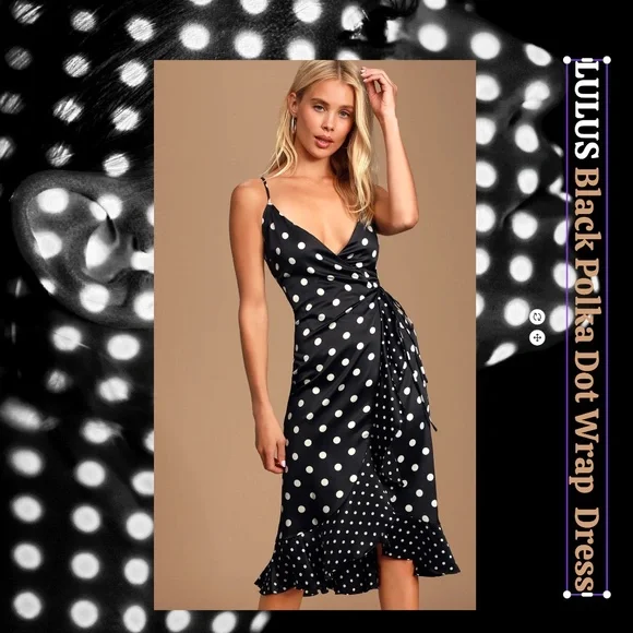 LULUS Polka Dot Satin Wrap Dress NWT - Picture 1 of 10